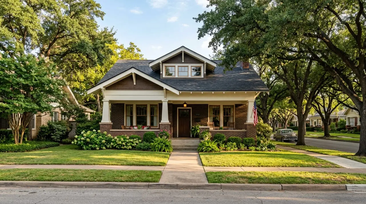 Craftsman bungalows and Tudor-revival homes along the Camp Bowie corridor in Fort Worth's Arlington Heights