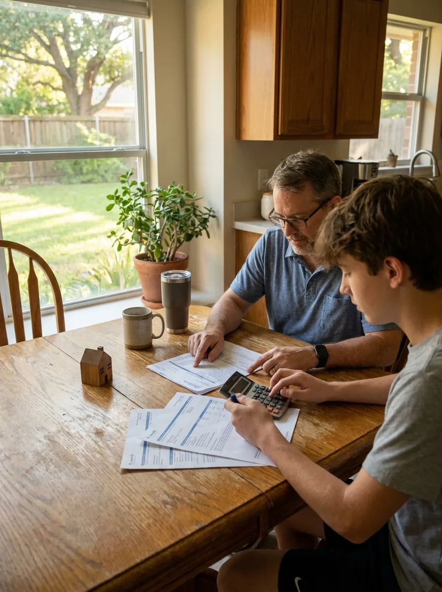 Fort Worth homebuyers reviewing financing options at the kitchen table